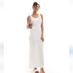 Absolutely Elegant Off White Ribbed Knit Sleeveless Scoop Neck Maxi Dress Size L